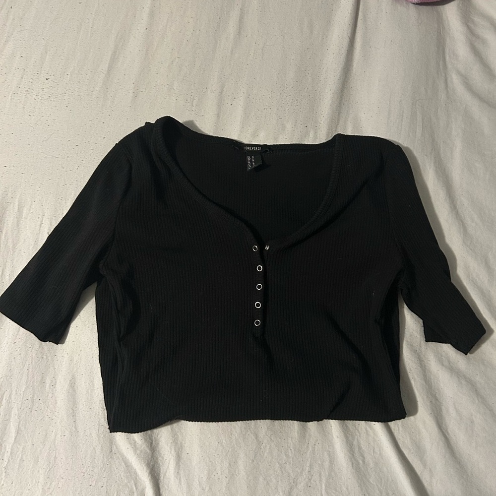 Forever 21 Black V-Neck 3/4 Sleeve Polo dress